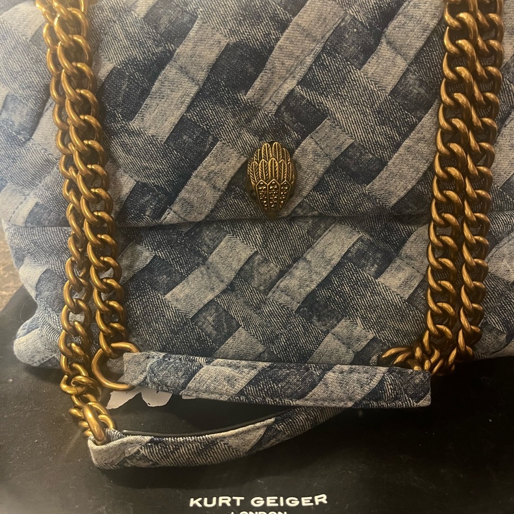 Kurt Geiger Blue Denim Handbag with Gold Chain